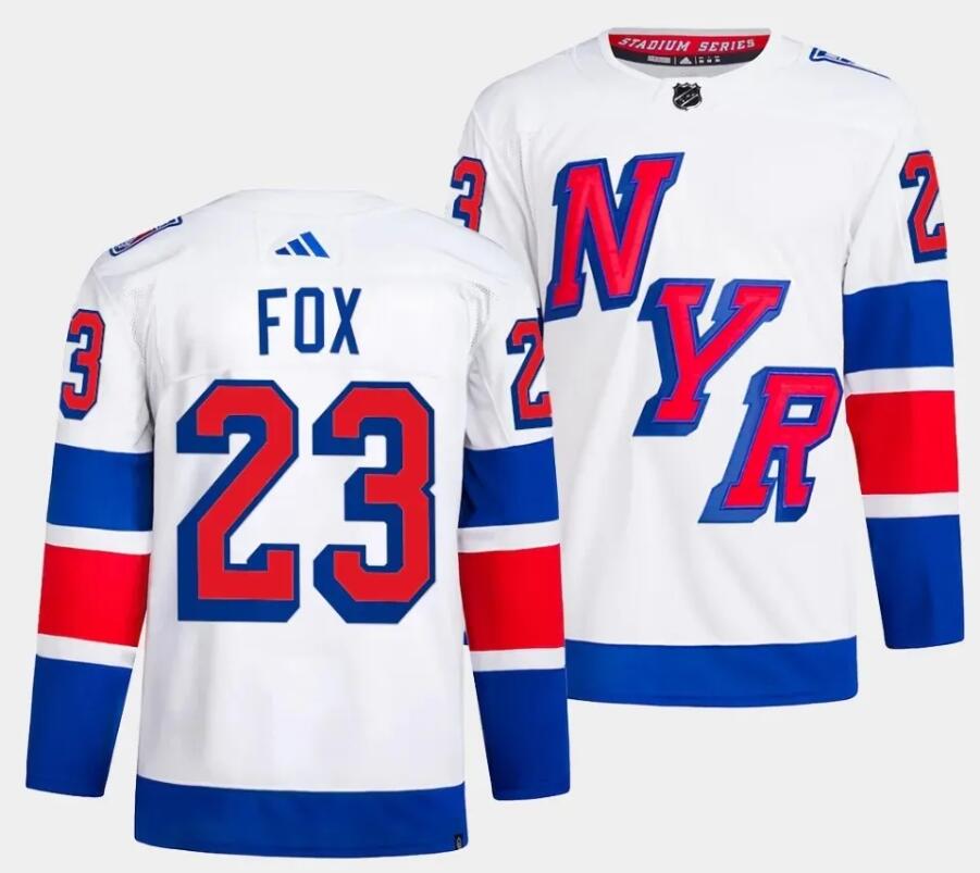 Men New York Rangers 23 Fox white 2024 Hockey Stadium Series White Jersey
